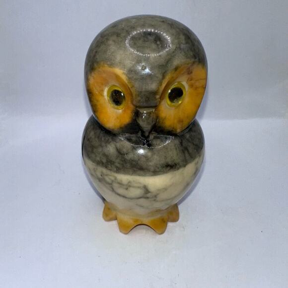 Vintage Hand Carved Volterra Alabaster Marble Owl Paperweight Made In Italy - Picture 1 of 7